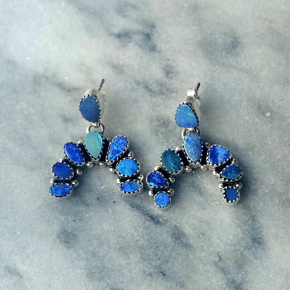Elegant Blue Austrialian Opal Sterling Silver Stud Post Earrings